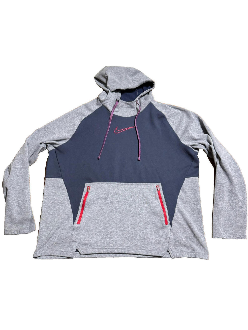Nike Hoodie Mens 2XL Blue Gray Colorblock Polyester Nike Therma FIT pullover